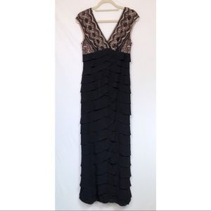 Adrianna Papell V neck Lace Full Length Gown